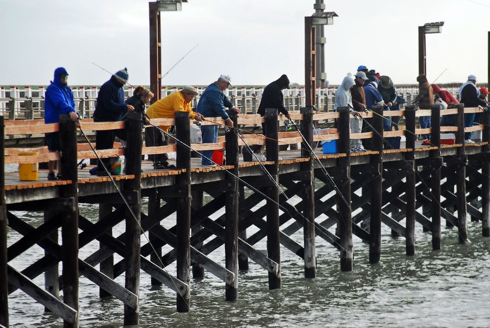 El muelle atrae pescadores todo el año.