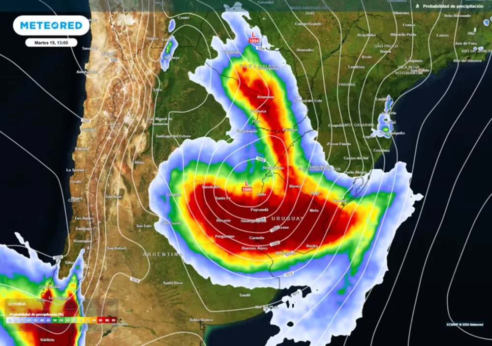 La tormenta que se proyecta para el martes 19. (Meteored)