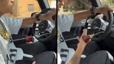 Captura del video que compartió el músico, circulando sin cinturón de seguridad y usando el celular.