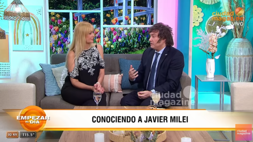 Yuyito González y Javier Milei, en la entrevista que le realizó antes del ballotage, en 2023. (Captura de Video)