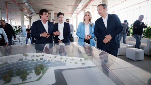 Kicillof con Espinoza, Magario y Mariano Cascallares, en La Matanza.&nbsp;