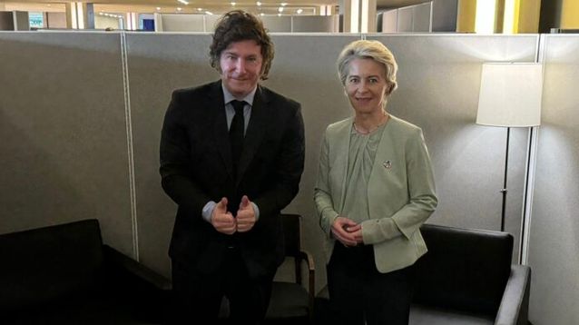 Milei en Estados Unidos, con la titular de la UE, Úrsula Von Der Leyen.