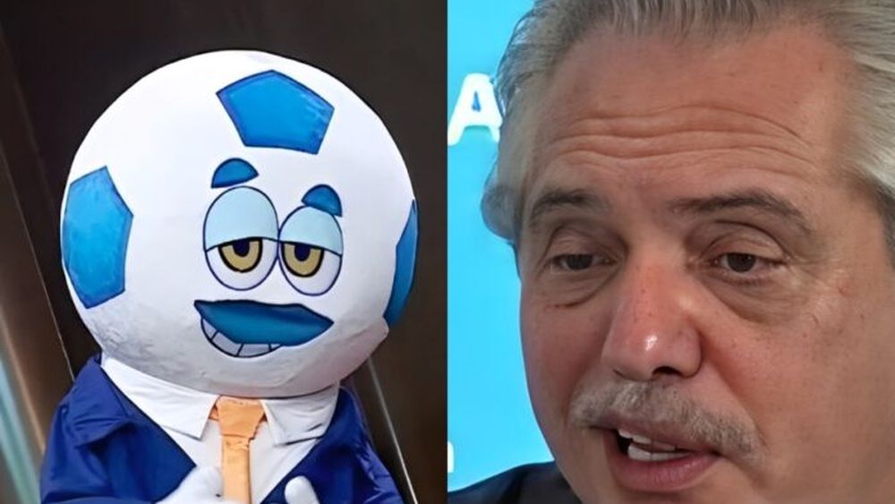 El “regreso” que nadie esperaba: la mascota de la Conmebol y el expresidente Alberto Fernández.