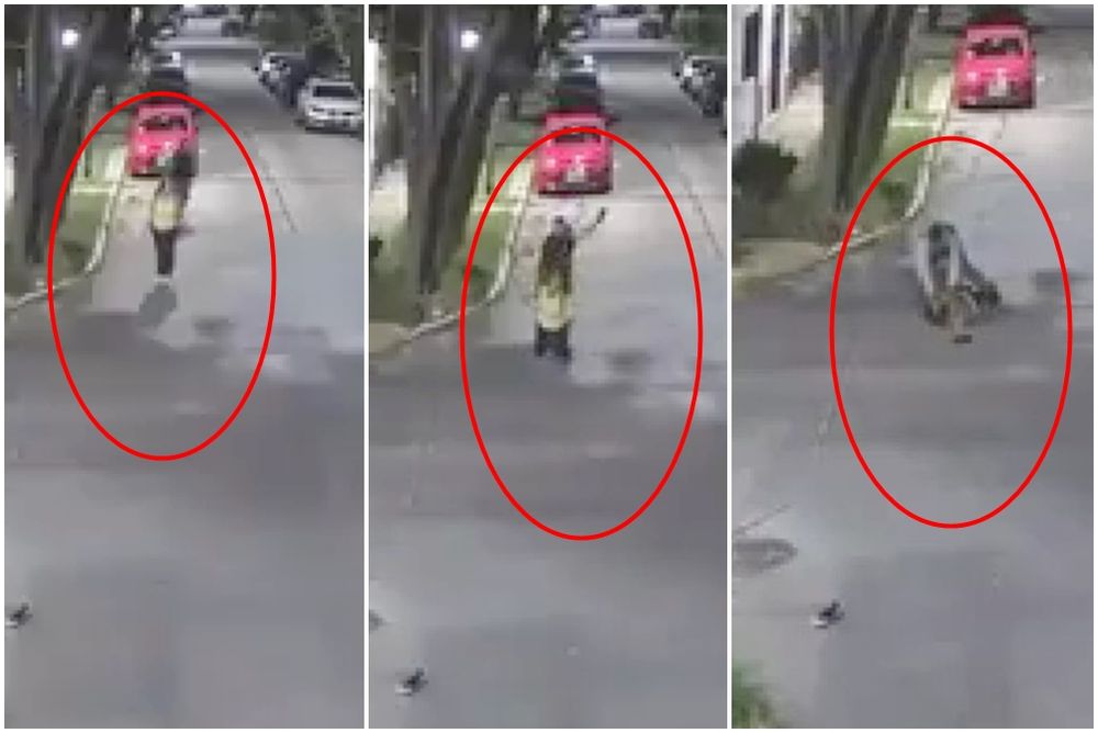 El ladrón se acercó sigilosamente a la víctima, la pateó por la espalda y se abalanzó sobre sus pertenencias. (Imagen de video)