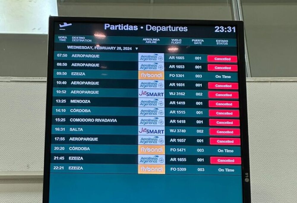 El paro obligó a cancelar cientos de vuelos. (X @apaaeronauticos)