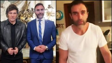 El senador de LLA y empresario jujeño, Ezequiel Atauche, junto al presidente Javier Milei, y en la imagen que viralizó su esposa al verlo llegar borracho a su casa. (X/@tugo)