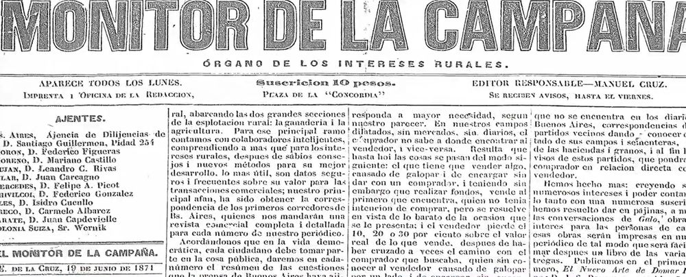 Fragmento de El Monitor de la Campaña. Los 133 ejemplares están en el Archivo Provincial Ricardo Levenne. Fragmento de El Monitor de la Campaña. Los 133 ejemplares están en el Archivo Provincial Ricardo Levenne.