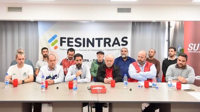 La conferencia de prensa de las autoridades de FESINTRAS, en la sede del SUTEPA.