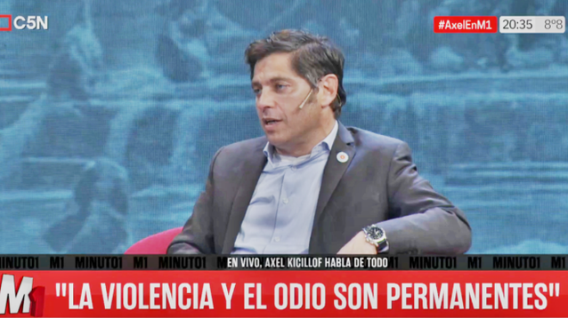 El gobernador bonaerense dio una entrevista televisiva en C5N con el periodista Gustavo Sylvestre. (Imagen de TV)