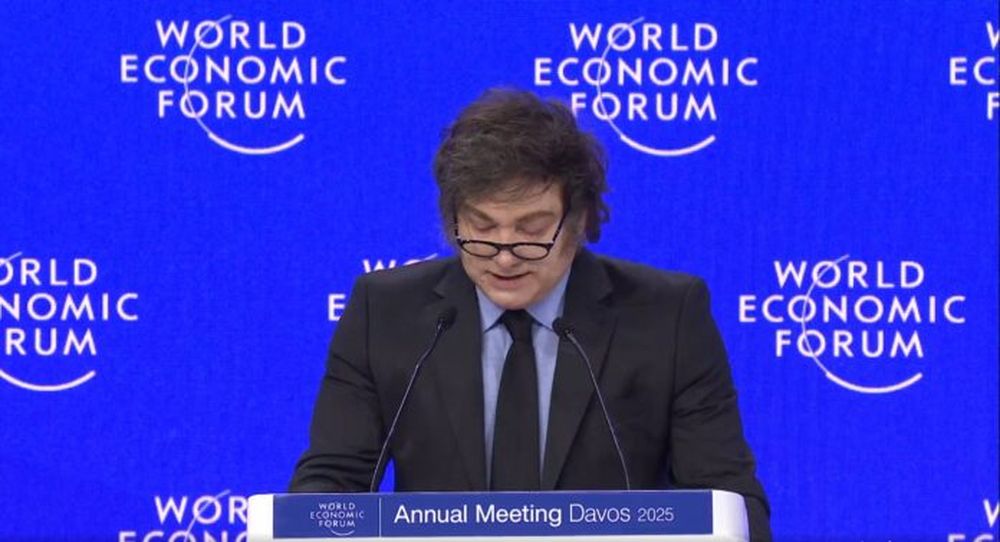 El presidente Javier Milei habla en el Foro de Davos. (weforum.org)