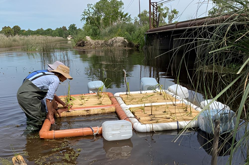 Las islas flotantes artificiales sirven para eliminar el exceso de nutrientes de las lagunas.