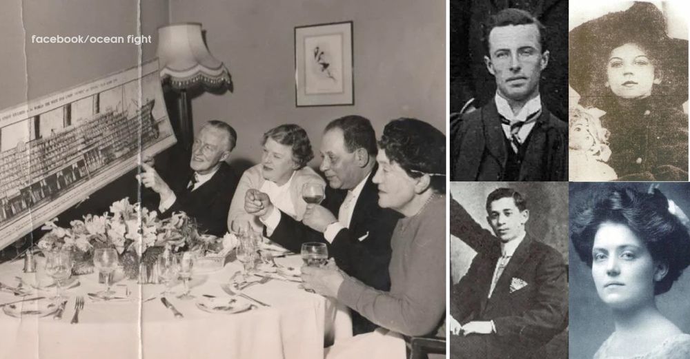 Violet Jessop junto a otros tres sobrevivientes del Titanic en 1950.