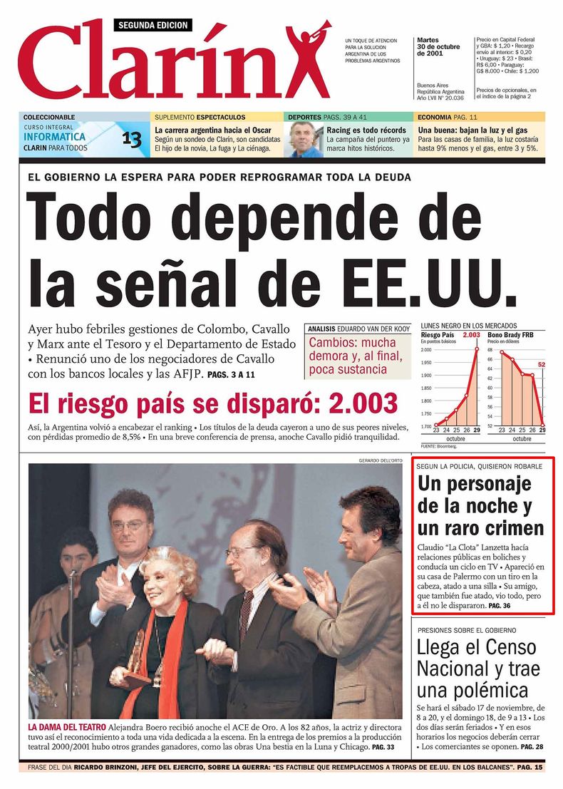 El crimen de Lanzetta reflejado en la portada de Clarín. 