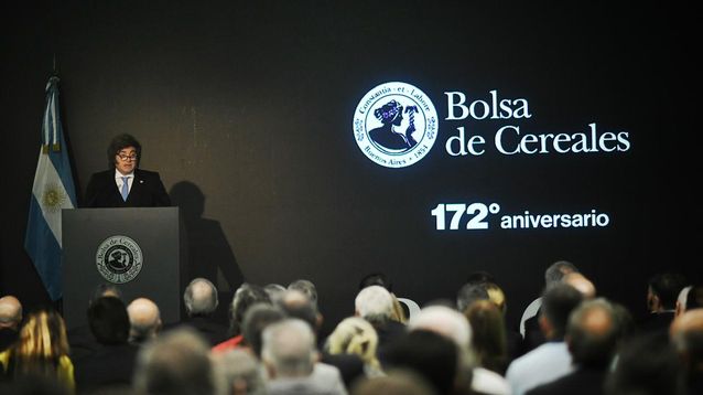 El Presidente Javier Milei en la Bolsa de Cereales.&nbsp;
