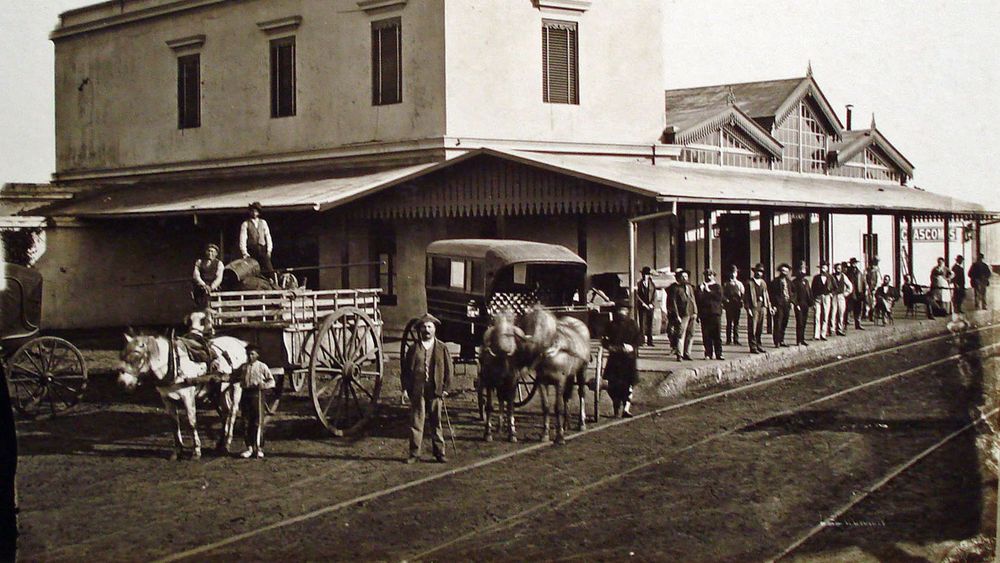 La estación de Chascomús, hacia 1873, cuando todavía era punta de rieles.