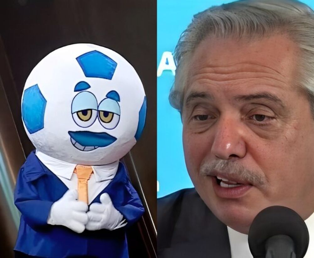 El “regreso” que nadie esperaba: la mascota de la Conmebol y el expresidente Alberto Fernández.