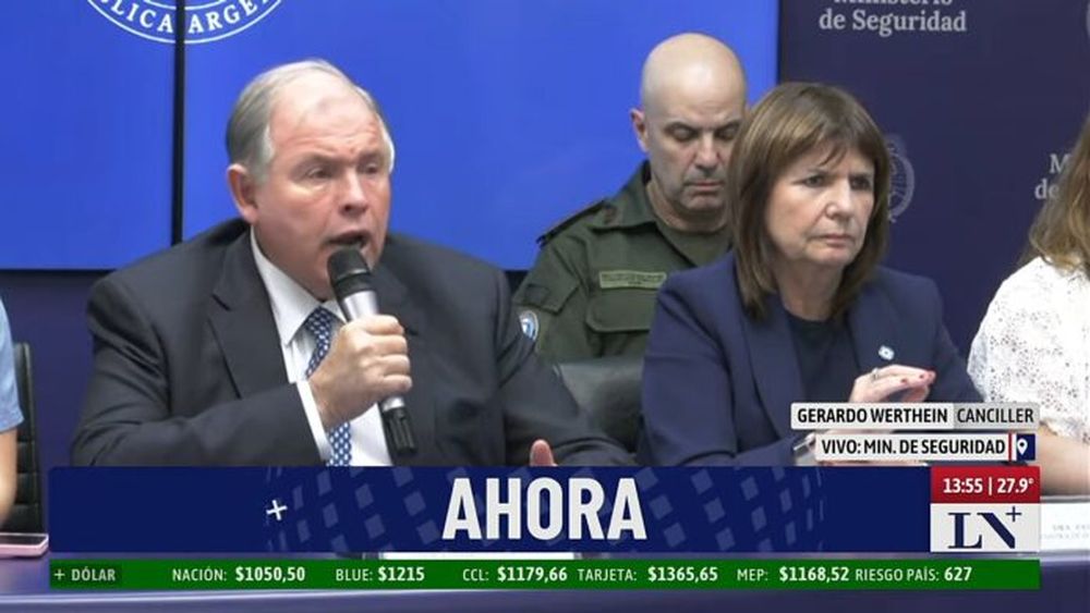 La conferencia de prensa de Werthein y Bullrich. (Captura de video)