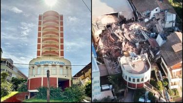 El hotel Dubrovnik, antes de la tragedia y tras el derrumbe. (X)