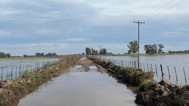 Un camino rural bonaerense bajo agua. 