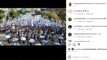 La primera publicación de Máximo Kirchner en Instagram: Memoria, verdad y justicia.