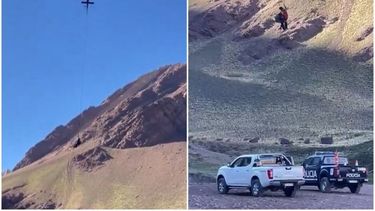 Diarios Bonaerenses | Una vez divisados en la montaña, desde el helicóptero se realizó una maniobra  denominada carga humana, que consiste en enganchar a las víctimas a través de una eslinga de unos 30 metros. (Capturas de video)