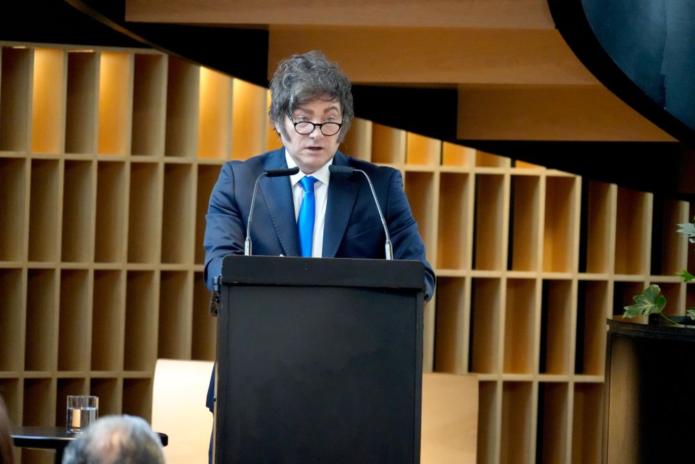 El presidente Javier Milei en la Corporación América.&nbsp;