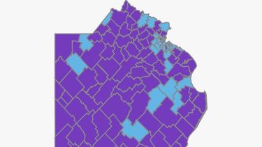 El mapa de la Provincia, pintado de violeta.&nbsp;