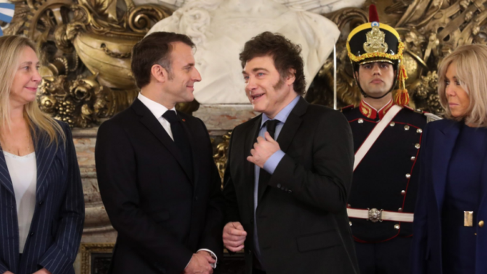 El presidente Javier Milei junto a su par francés, Emmanuel Macron, en la Casa Rosada.