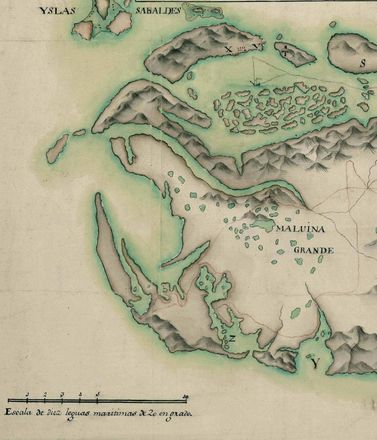 Un mapa de las Malvinas elaborado por el gobernador Felipe Ruiz Puente en 1768.&nbsp;