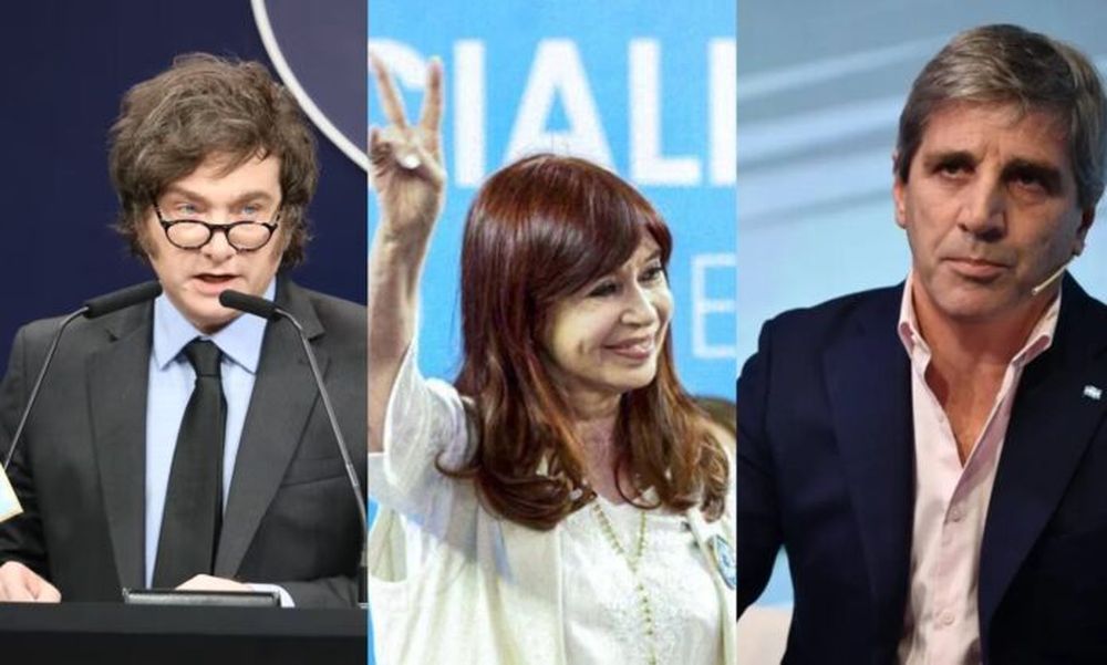 Javier Milei, Cristina Fernández de Kirchner y Luis Caputo.