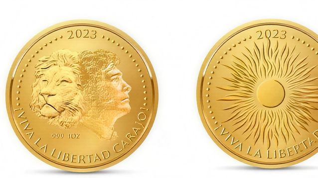 Proyectaban acuñar una moneda de oro con la imagen de Milei.