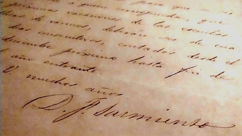 La firma de Sarmiento en la carta hallada en San Pedro. La firma de Sarmiento en la carta hallada en San Pedro.