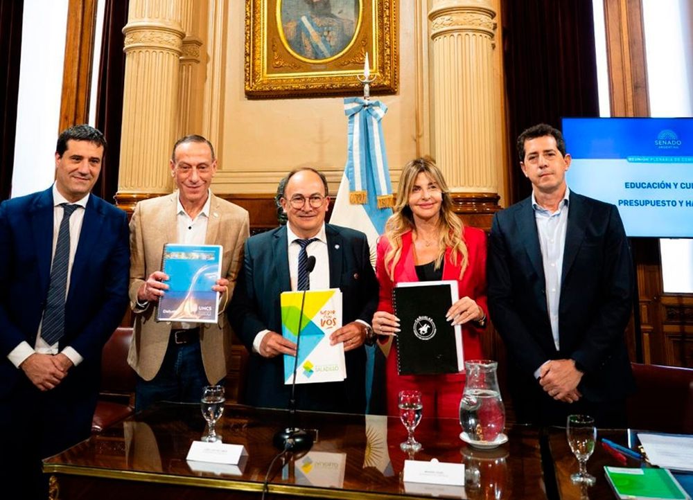 Los intendentes Salomón y Fassi junto a los senadores Maximiliano Abad y Wado De Pedro.&nbsp;