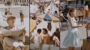 Imágenes del video editado con Inteligencia Artificial por Santiago Siri, a partir de fotos tomadas en Mar del Plata en 1958  por Dimitri Kessel para la revista Life.