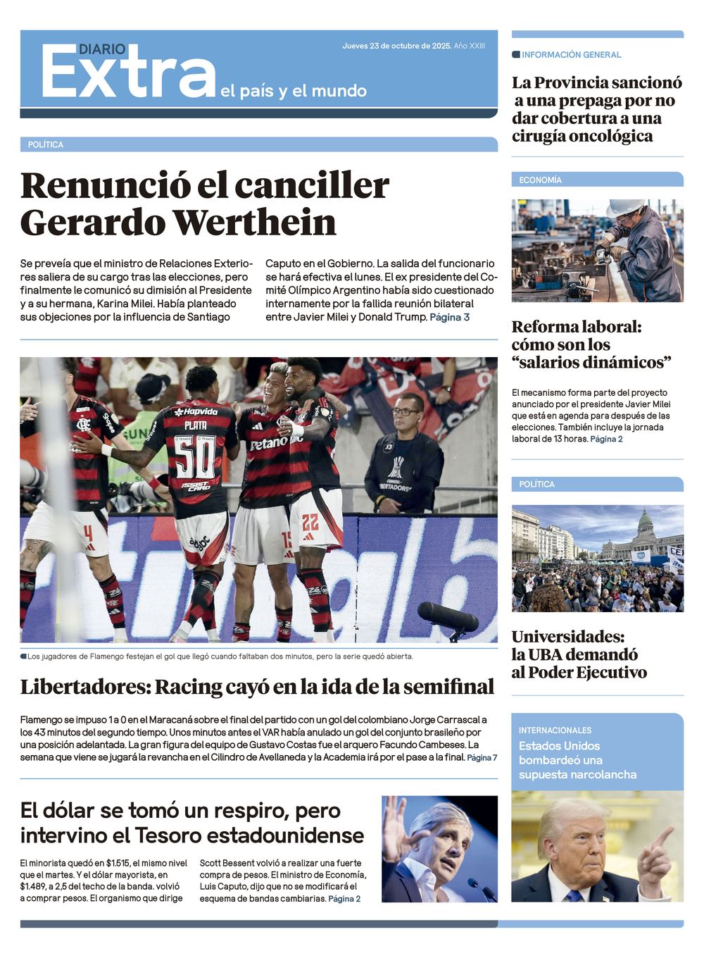 Tapa Diario Extra - 23-10