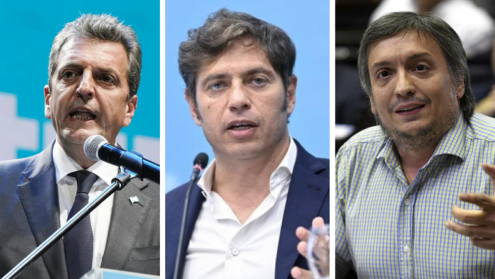 Axel Kicillof, Sergio Massa y Máximo Kirchner. - DIB -