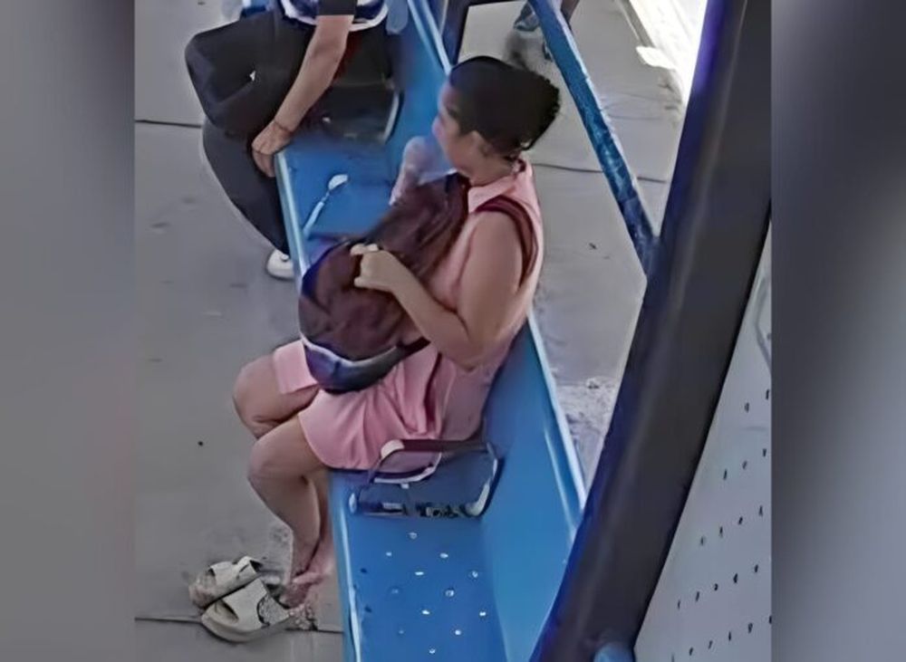 La sospechosa, Rosalía Paniagua, en la estación de Derqui tras el hecho. (Cámara de seguridad)
