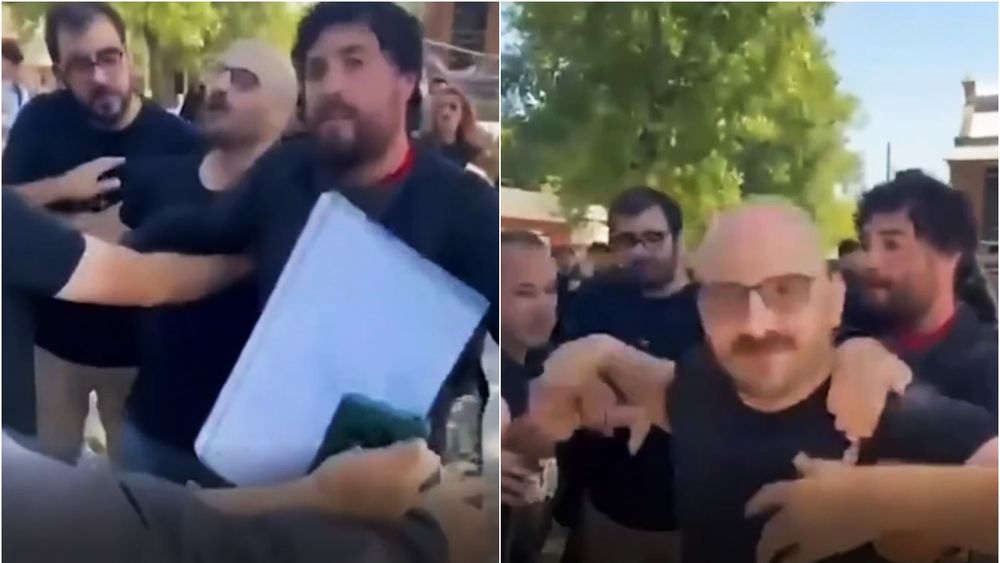 Dos momentos de la pelea que se desarrolló en la Universidad nacional de Lanús. (Imagen de video) Dos momentos de la pelea que se desarrolló en la Universidad nacional de Lanús. (Imagen de video)