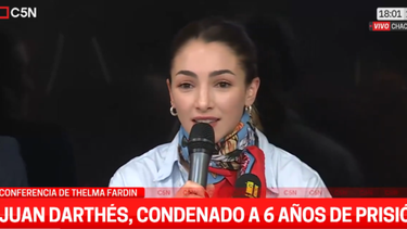 La actriz Thelma Fardin dio una conferencia de prensa tras conocerse el fallo de la justicia brasileña que condenó a Juan Dhartés a seis años de cárcel por abuso sexual. (Imagen de TV)