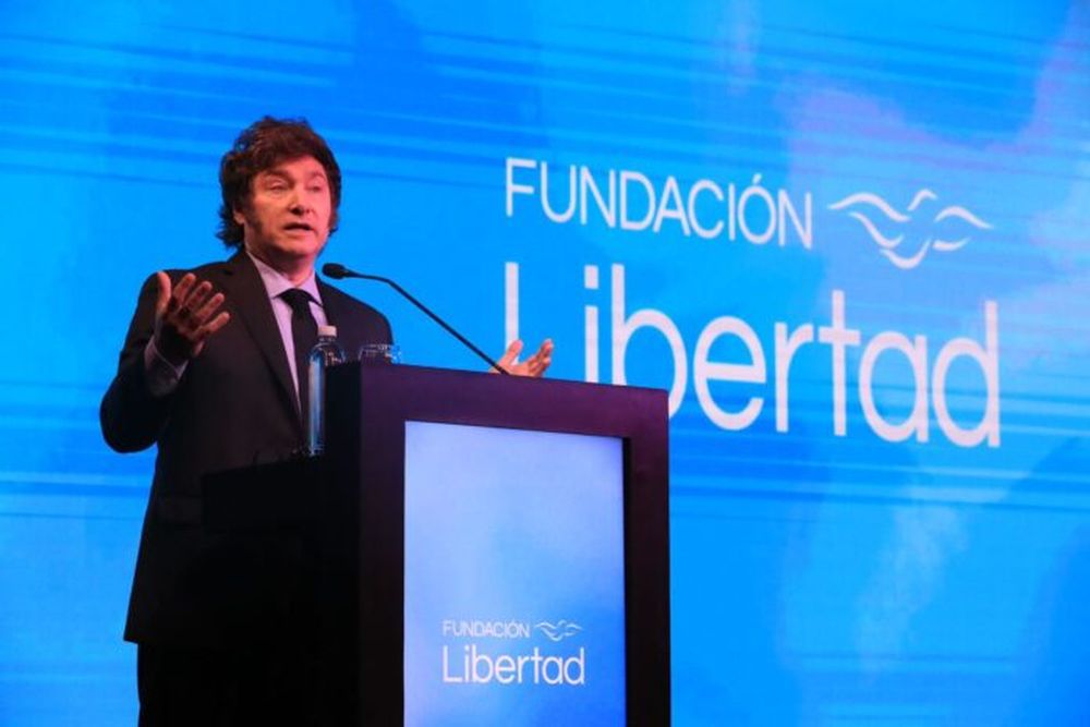 Javier Milei habla en la Fundación Libertad.