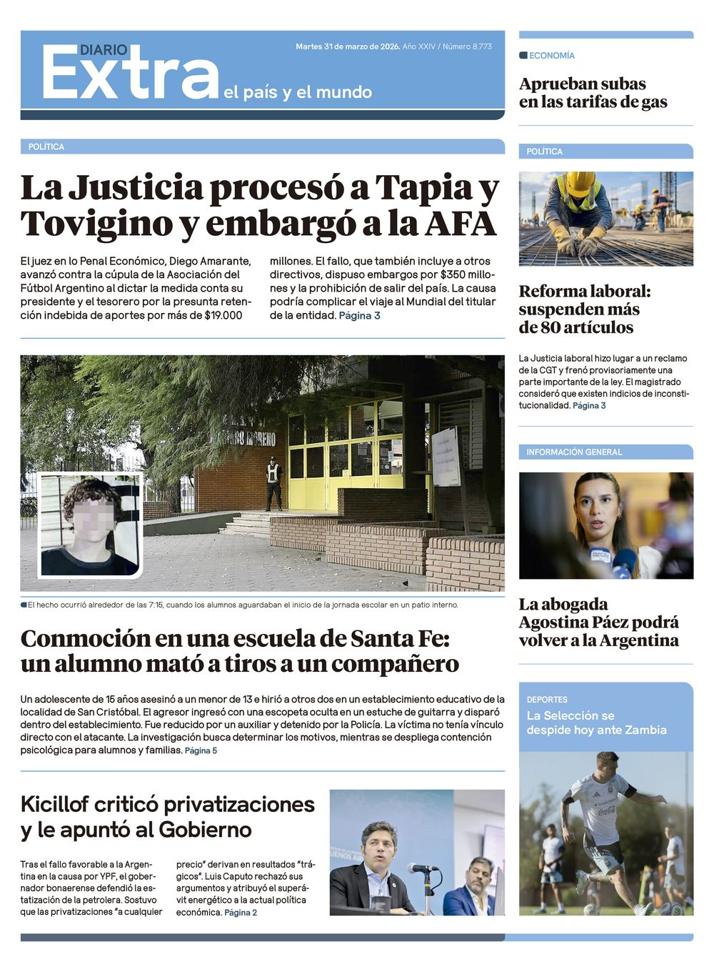 Tapa Diario Extra - 31-03
