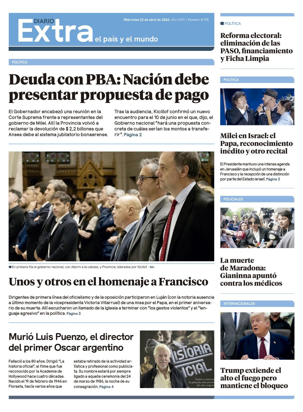 Tapa Diario Extra - 22-04