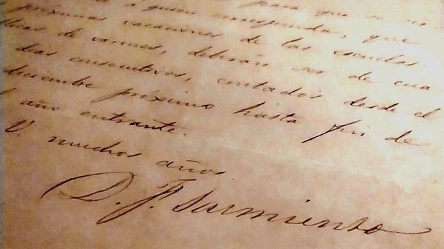 La firma de Sarmiento en la carta hallada en San Pedro. La firma de Sarmiento en la carta hallada en San Pedro.