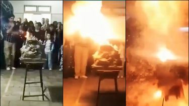 La secuencia de la explosión del volcán en una escuela de Pergamino.&nbsp;