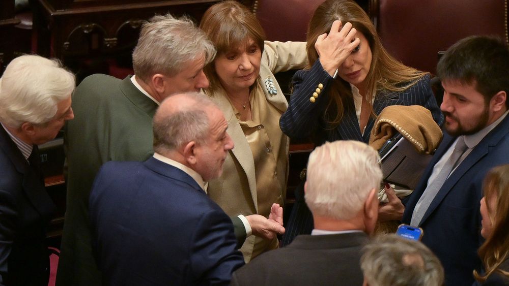 Patricia Bullrich roderada de senadores de LLA. Patricia Bullrich roderada de senadores de LLA.