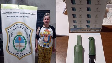 Annabel Ilarraz, la mujer detenida por las agresiones en el acto de Milei, y el cuchillo que portaba.