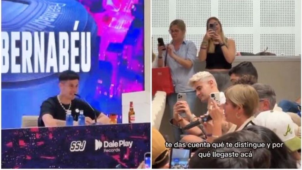 El emotivo cruce entre Duki y su mamá Sandra en la conferencia de prensa, a horas de tocar en Madrid. (Imagen de video)