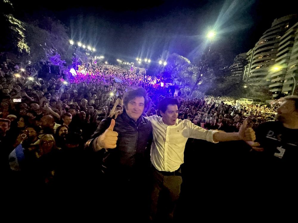 Javier Milei y Gonzalo Roca en Córdoba.&nbsp;