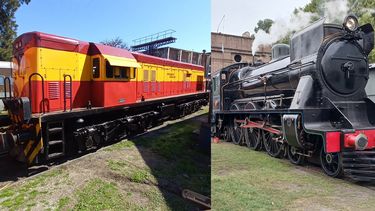 Dos de las locomotoras que el Ferroclub Argentino exhibe en Chascomús.