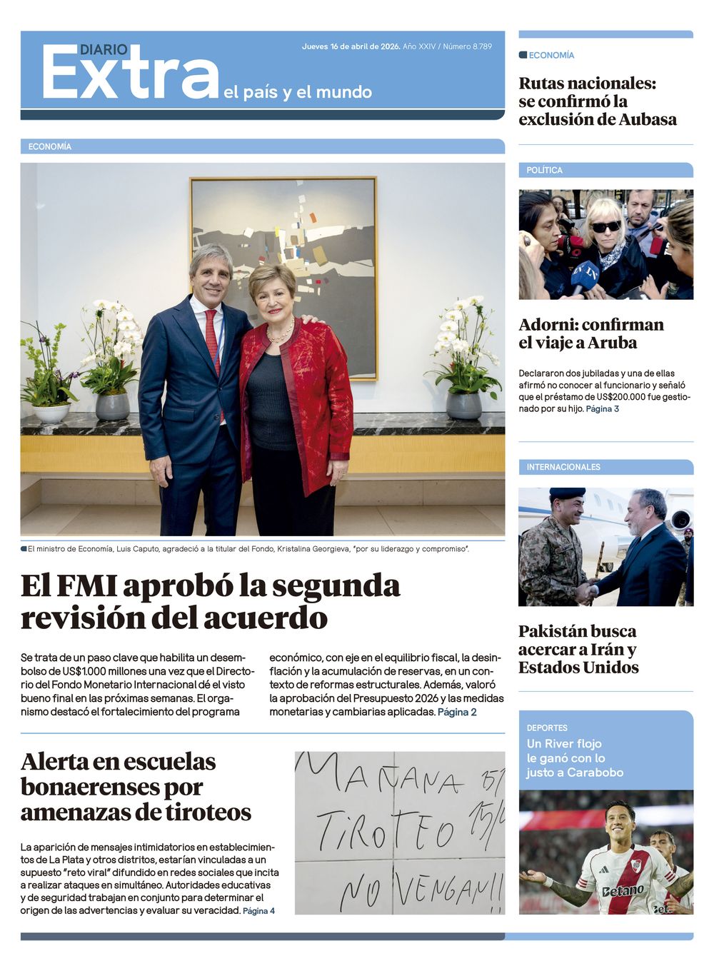 Tapa Diario Extra - 16-04